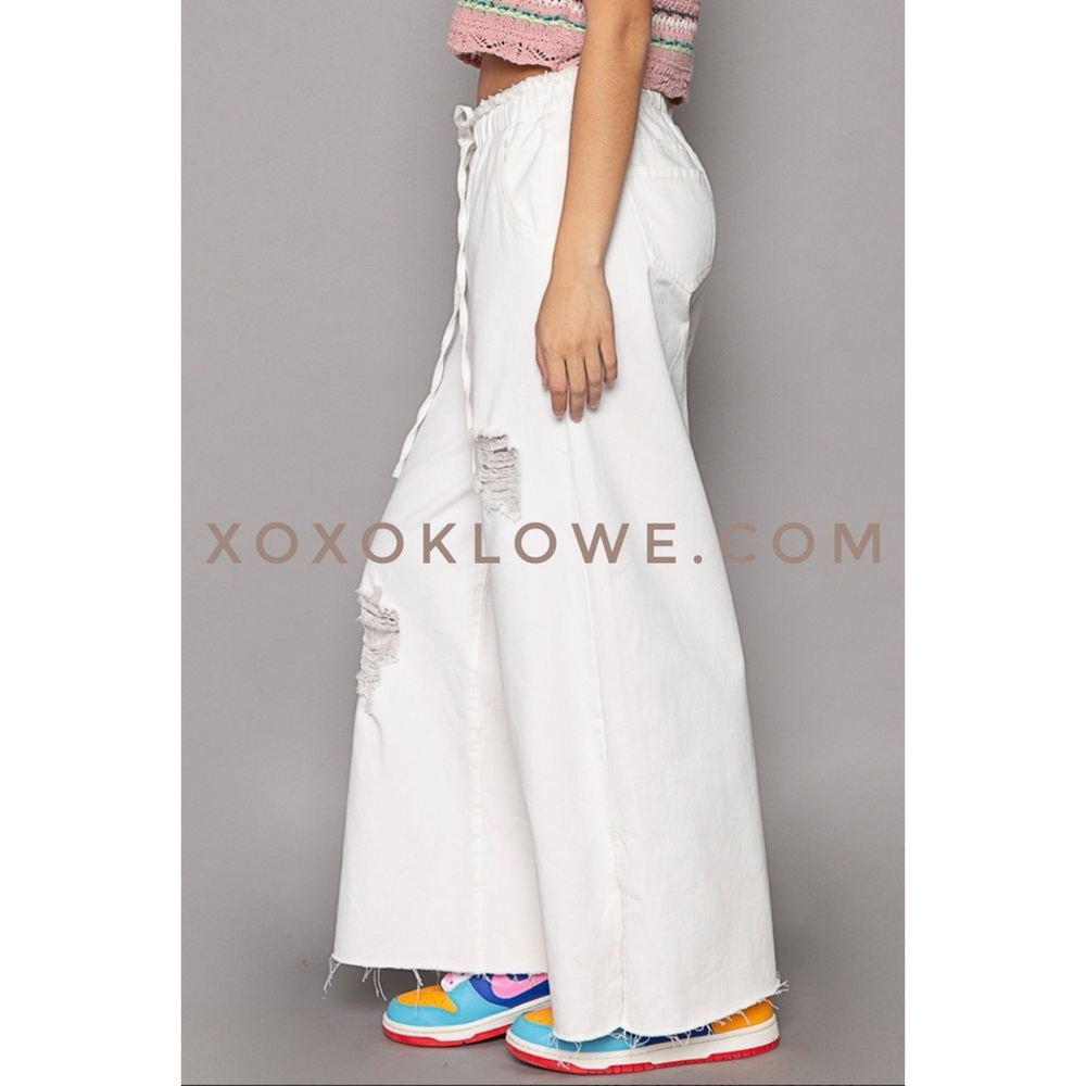 POL Off White Summer Denim Relaxed Fit Wide Leg Palazzo Jeans - Picture 6 of 13